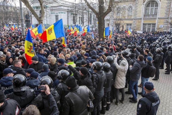 Shor political party supporters protest in Chisinau